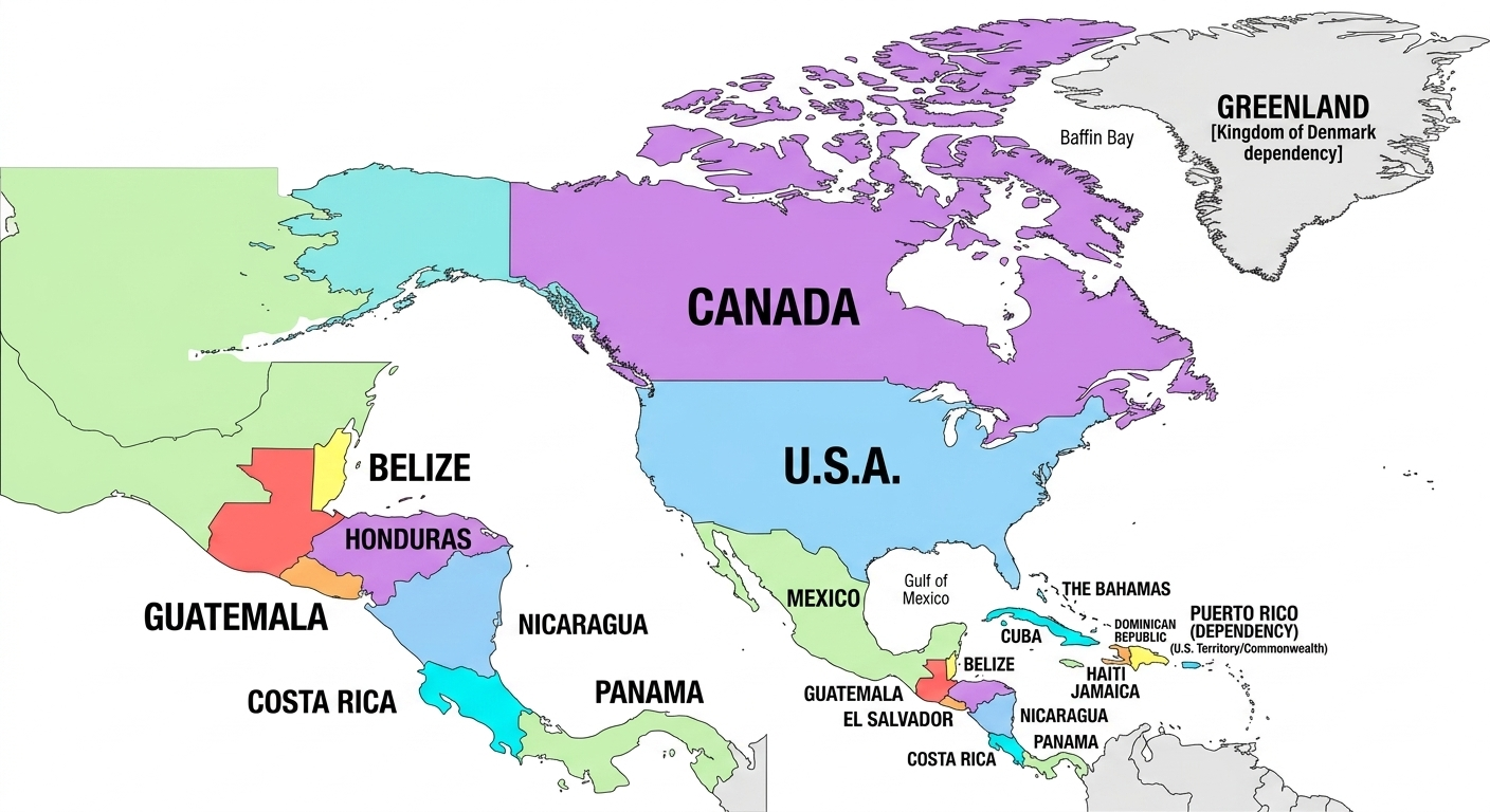 Map of North America with states and provinces highlighted